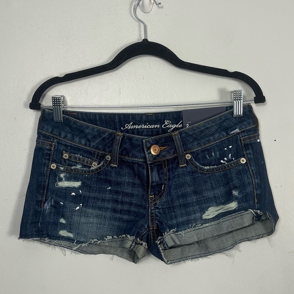 Y2K New American Eagle Outfitters low rise Shortie Shorts paint splatter size 2 - Picture 1 of 9